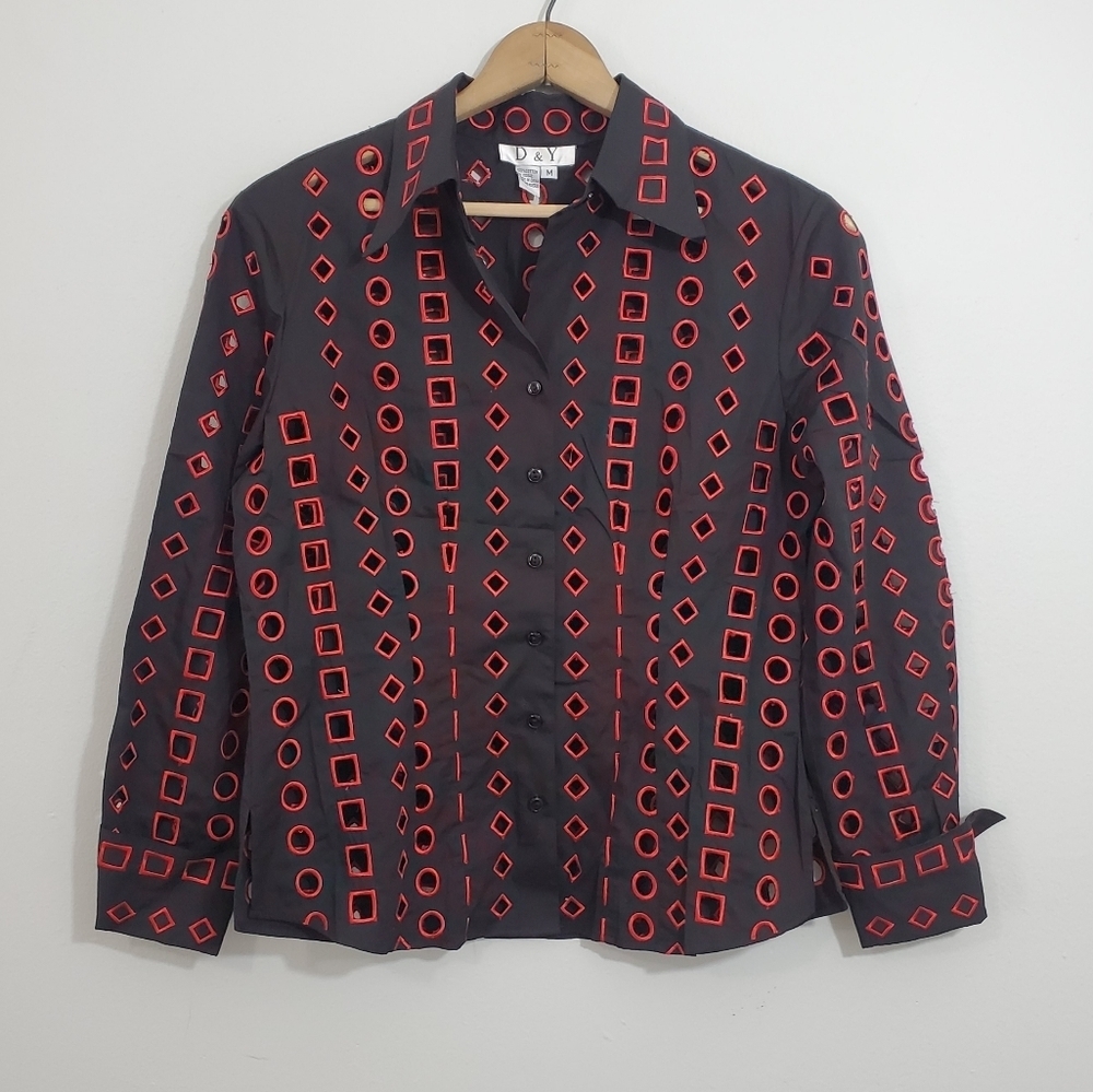 Vintage D&Y Geometric Cutout Button Down Shirt
